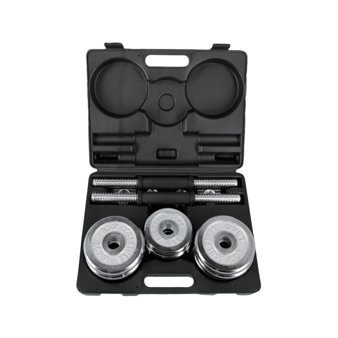 Set de Mancuernas Cromadas 15 kg Body Sculpture – Entrena Donde Quieras