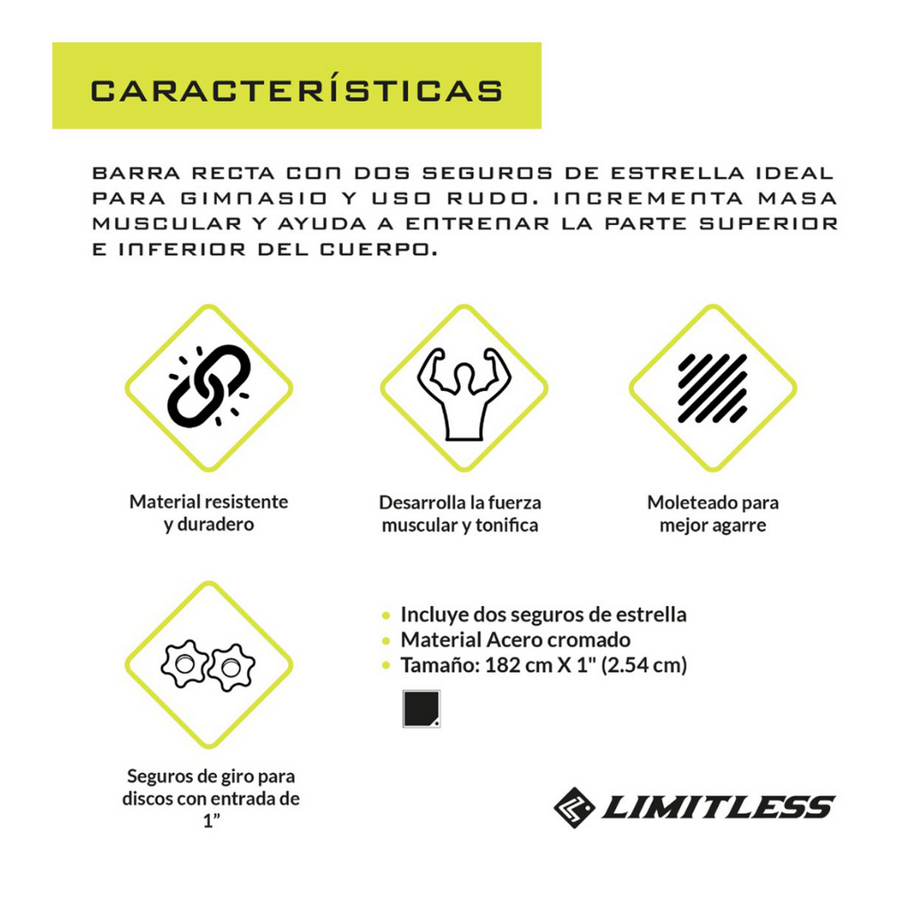 Barra Recta con Seguros Estrella 182cm Limitless