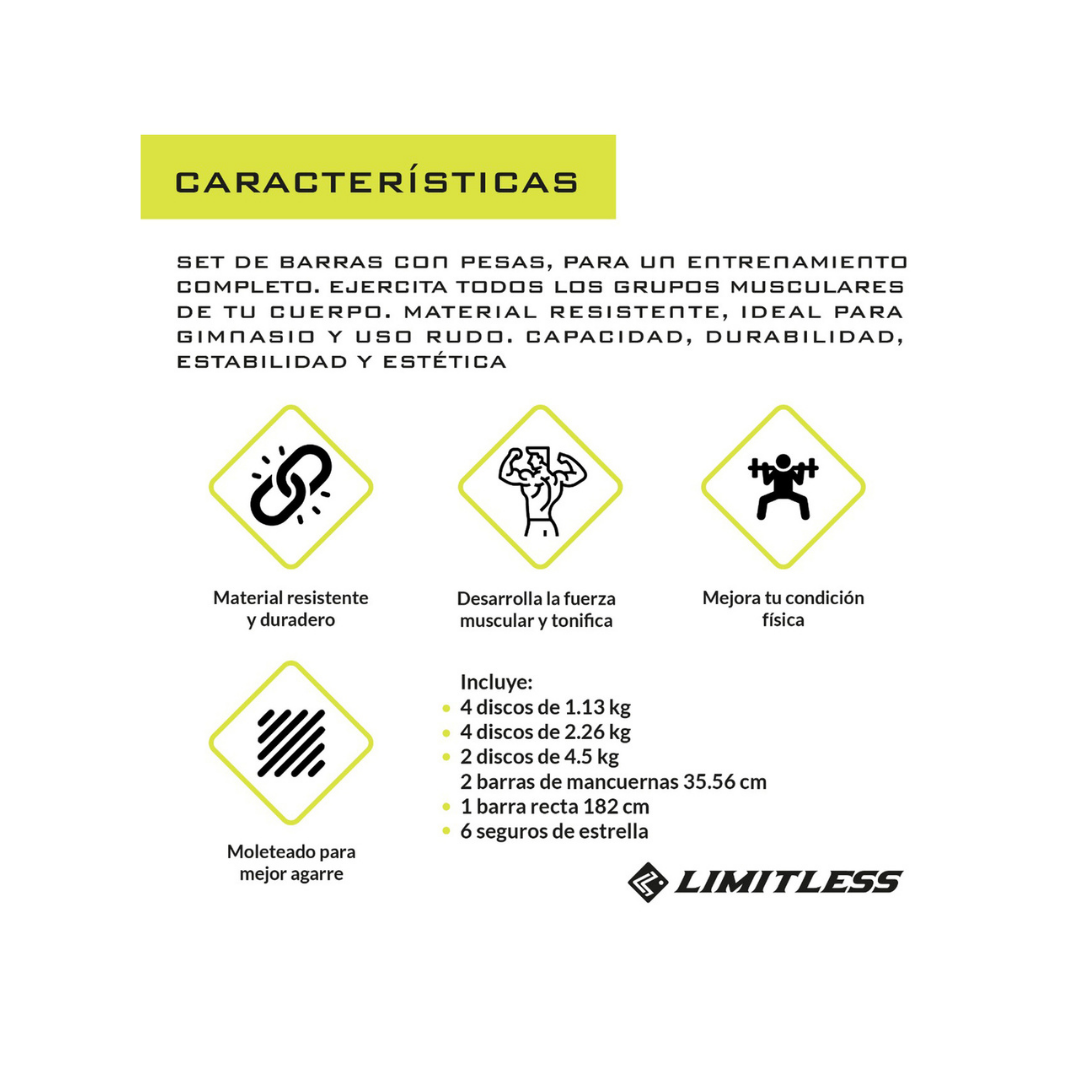 Juego de Barras y Discos 30kg Limitless